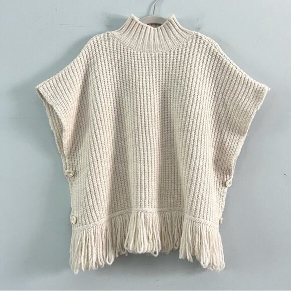 Anthropologie Fringed Mock Neck Ivory Sleeveless Sweater Vest - Picture 4 of 8